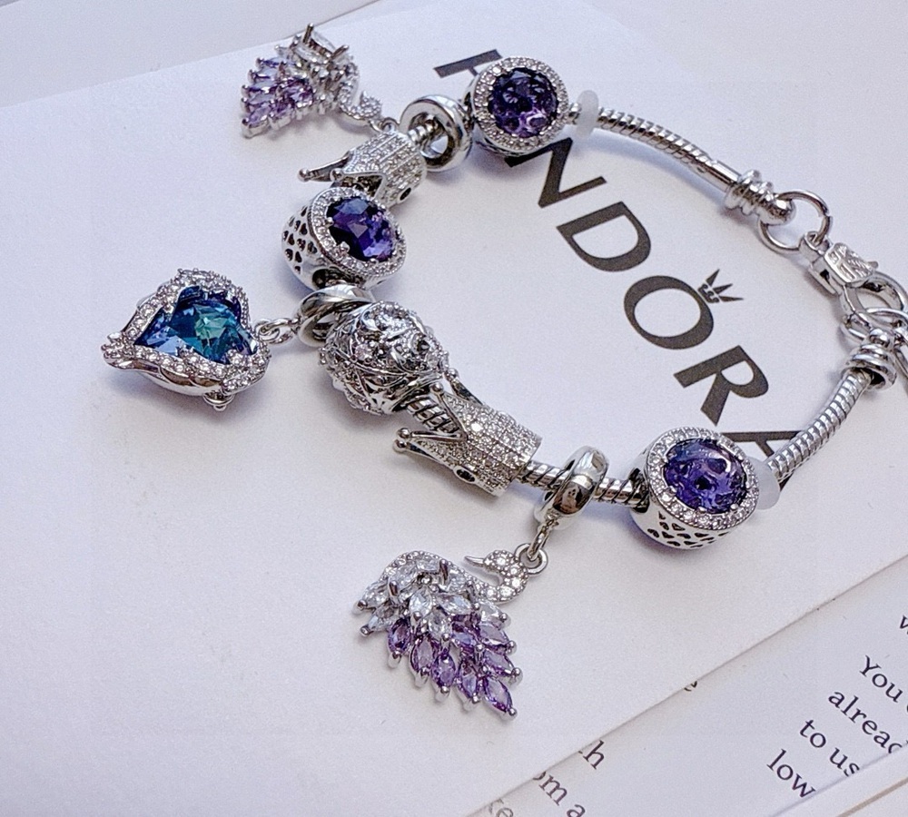 PANDORA-Style Silver Bracelet with Crystal Charms